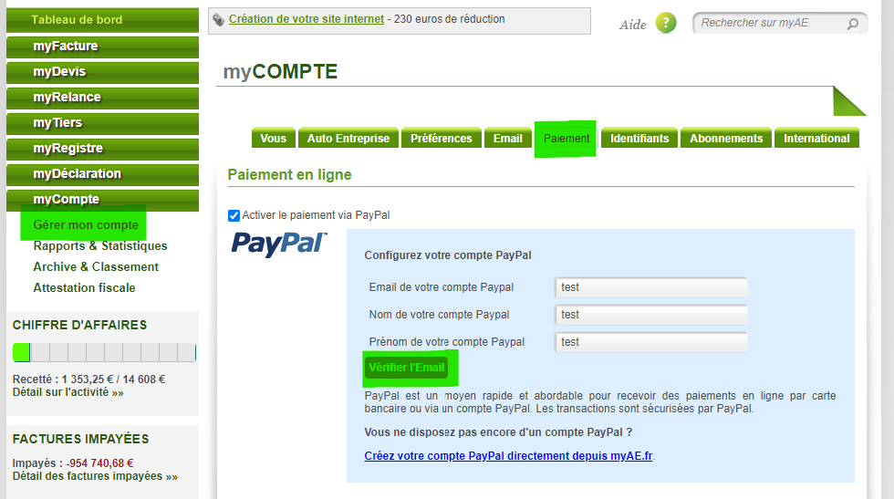 paramétrer votre compte PayPal sur myAE